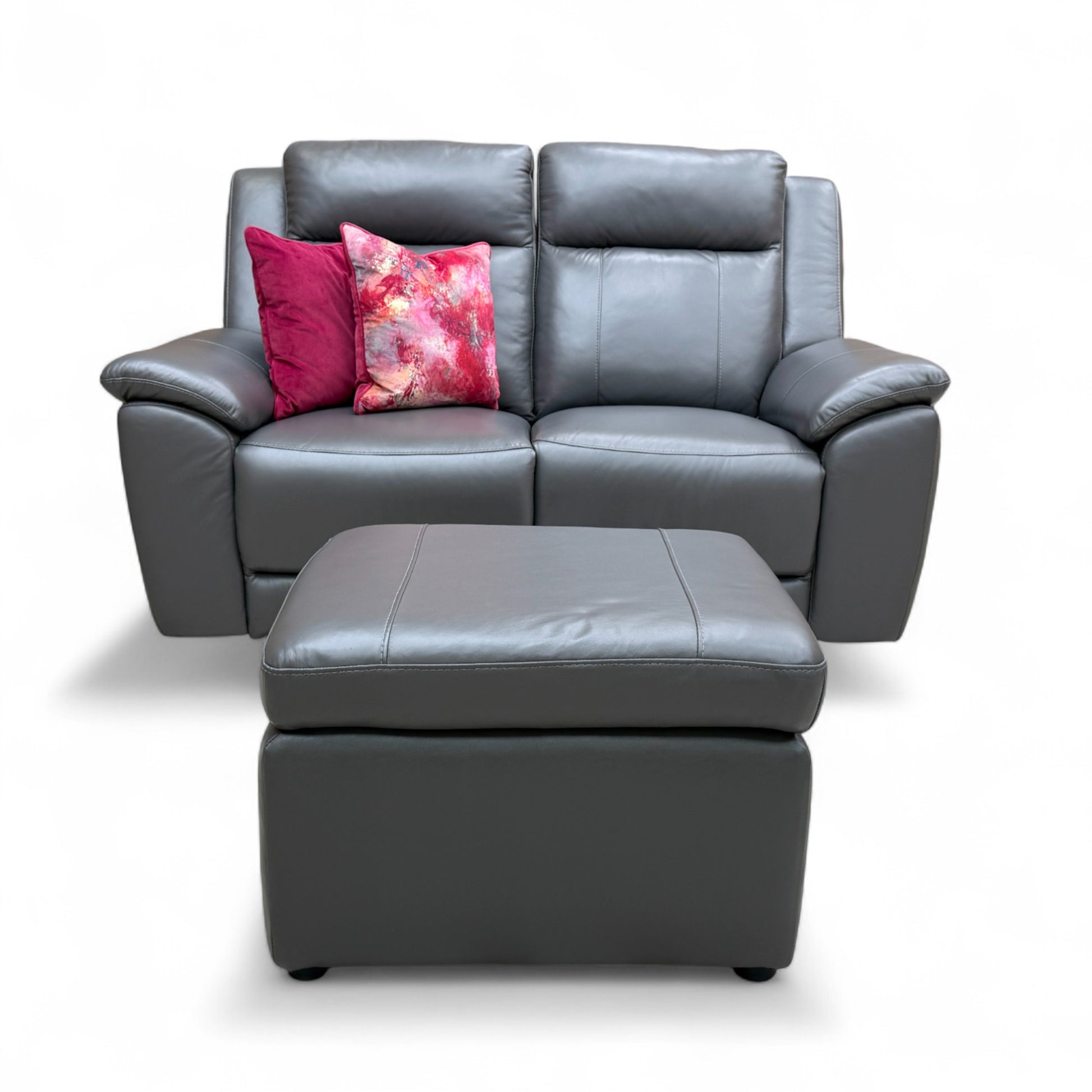 Full front view of the 'Maverick' 2-seater sofa, highlighting the reclining action with one side fully extended.
