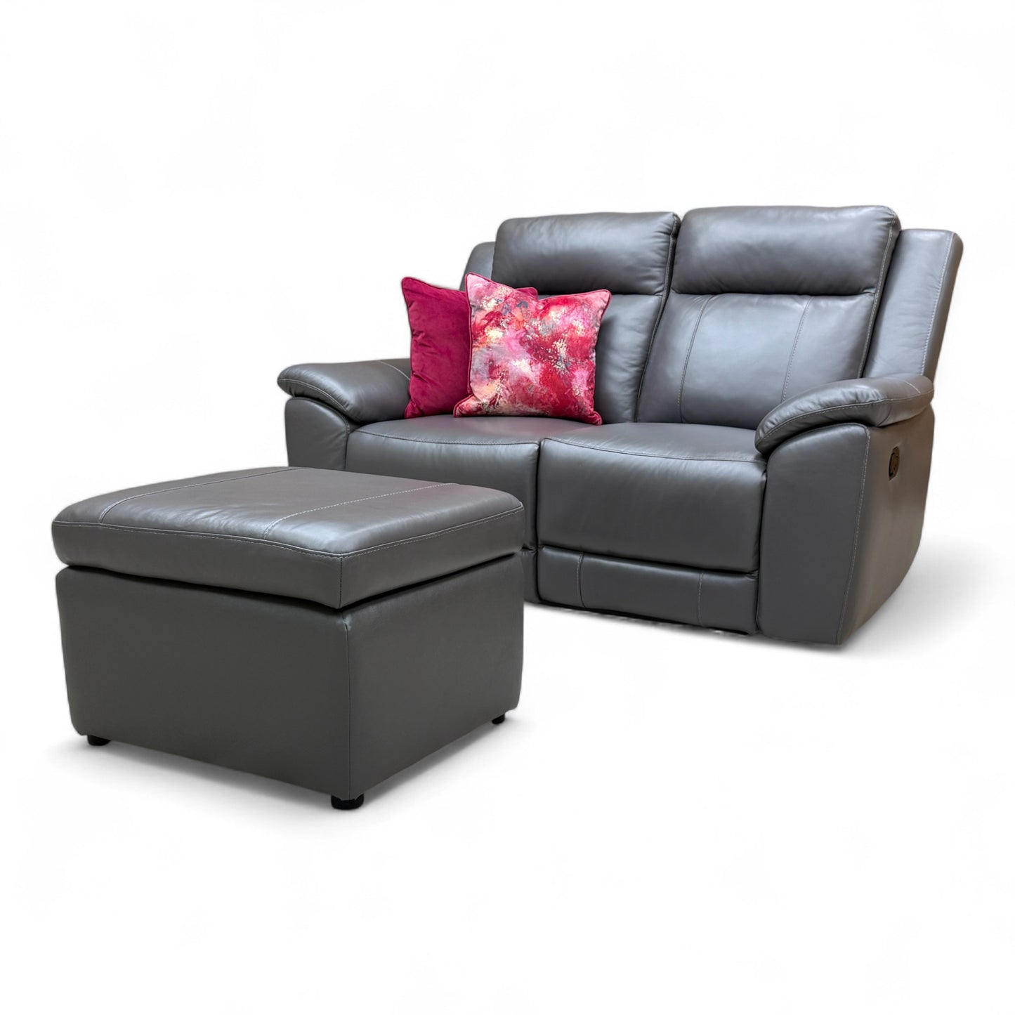 View of the entire 'Maverick' sofa and footstool set, showing their proportions relative to each other.