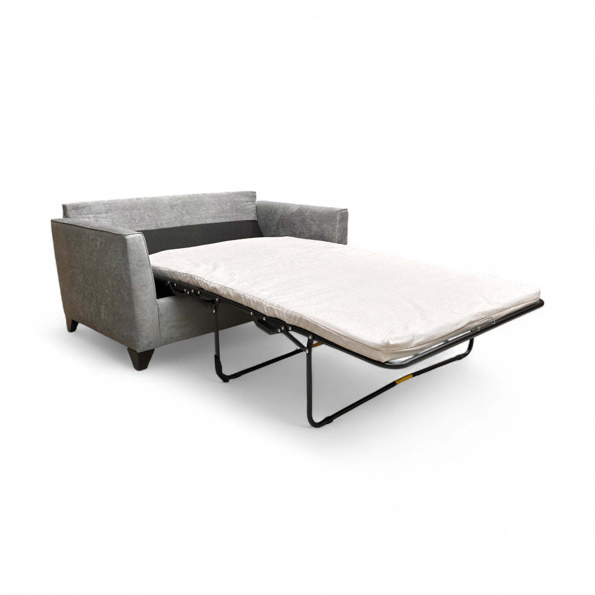 Detail shot of the grey Kingston fabric texture and stitching on the sofa.