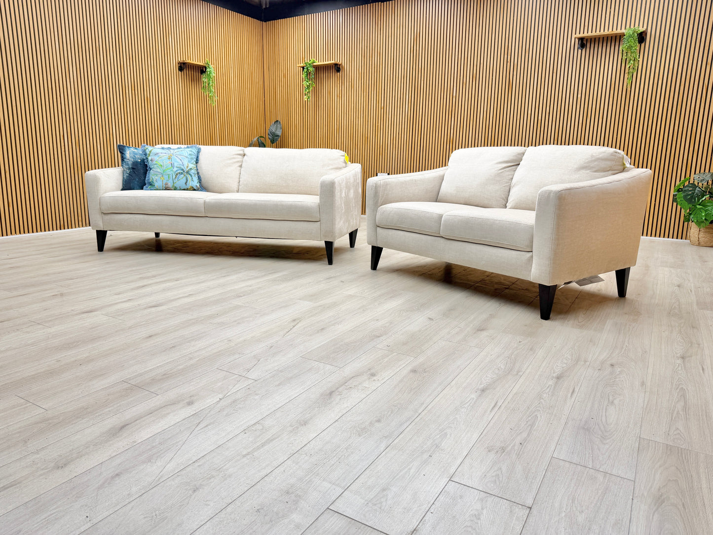 Detailed shot of the soft, high-quality Vogue cream velvet fabric used on the Oslo 3 and 2-seater sofas.