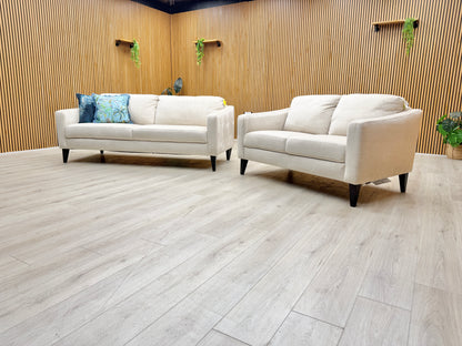 Detailed shot of the soft, high-quality Vogue cream velvet fabric used on the Oslo 3 and 2-seater sofas.