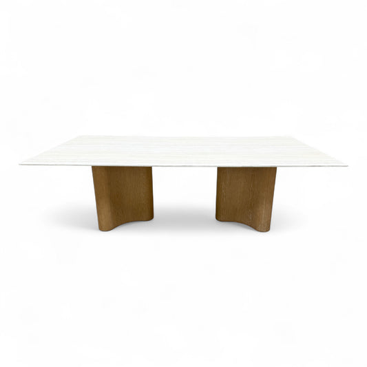 front view of the large rectangular 'Traver' 240cm fixed dining table, emphasizing the size and contemporary design.