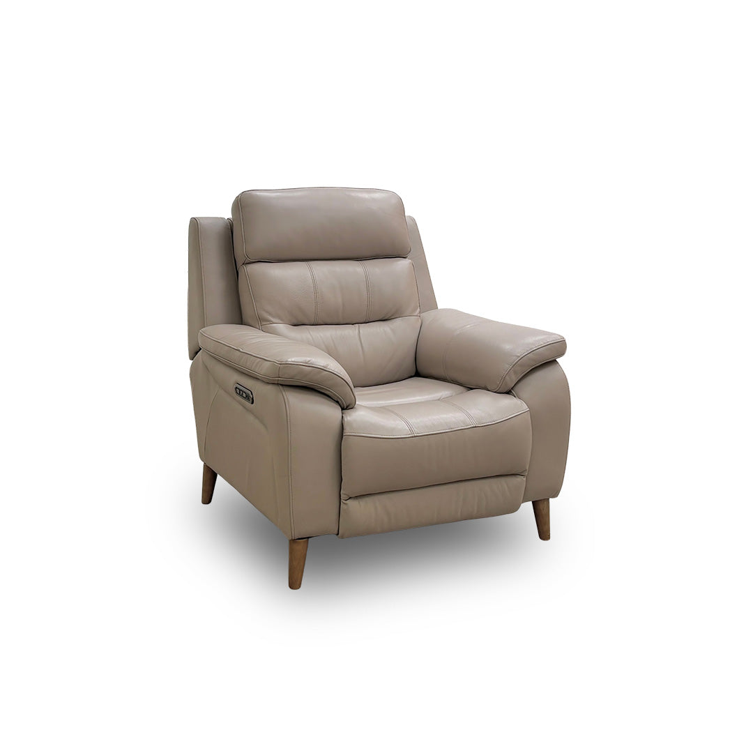 'Miller' Oyster Leather Power Recliner Armchair with Power Headrests