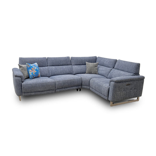 'Moet' Anivia Blue 15045 Fabric Power Recliner Corner Sofa with Telescopic Headrests