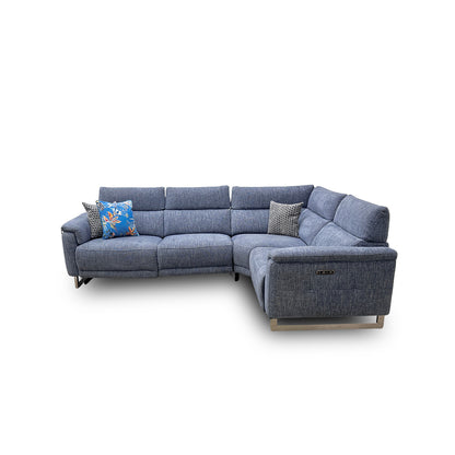 'Moet' Anivia Blue 15045 Fabric Power Recliner Corner Sofa with Telescopic Headrests