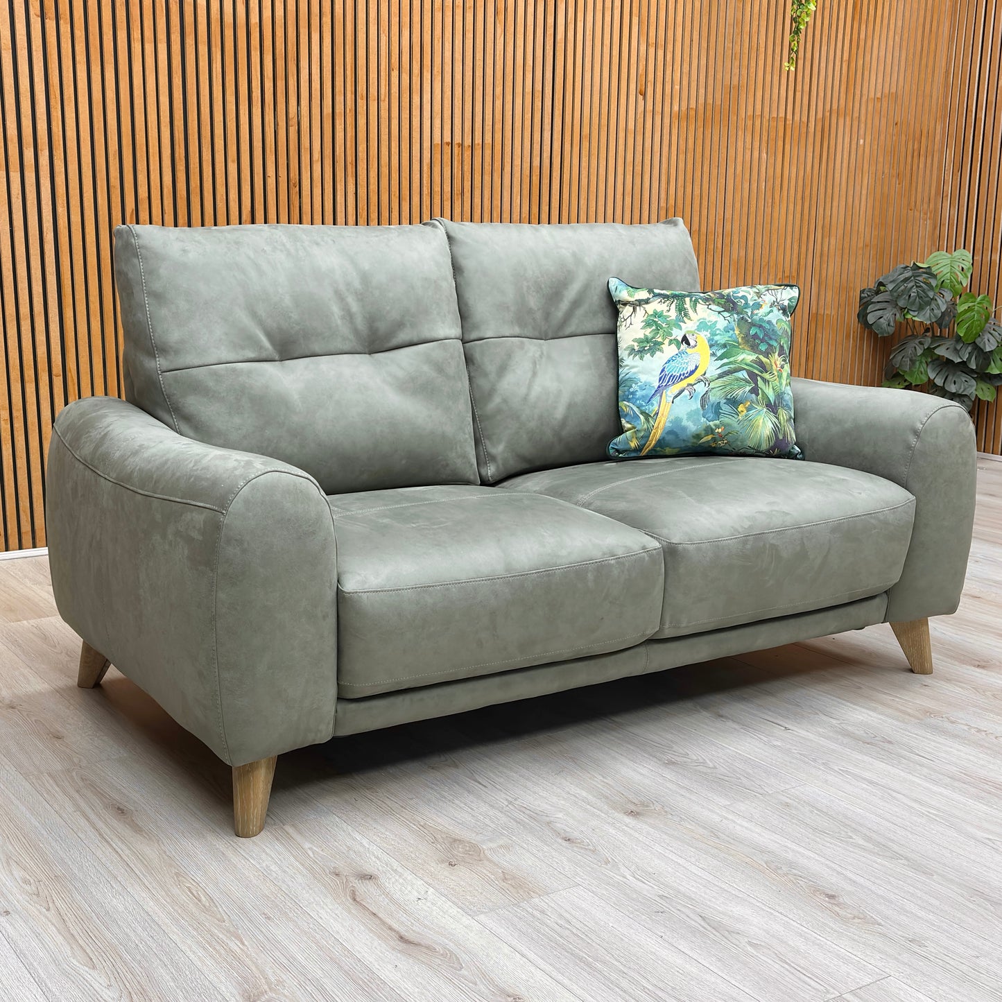 ‘Malmo’ Bfa-Ori-R12 Olive Green Suede Fabric 2 Seater Sofa