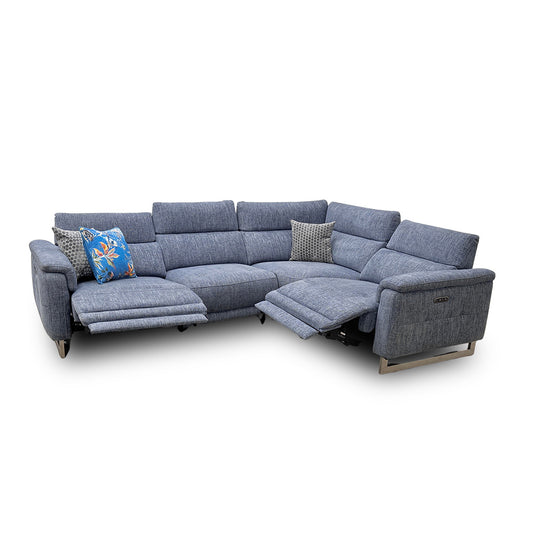 'Moet' Anivia Blue 15045 Fabric Power Recliner Corner Sofa with Telescopic Headrests