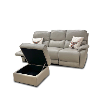 'Evelyn' Lead Grey Leather Manual Recliner 3 Seater Sofa with Storage Footstool