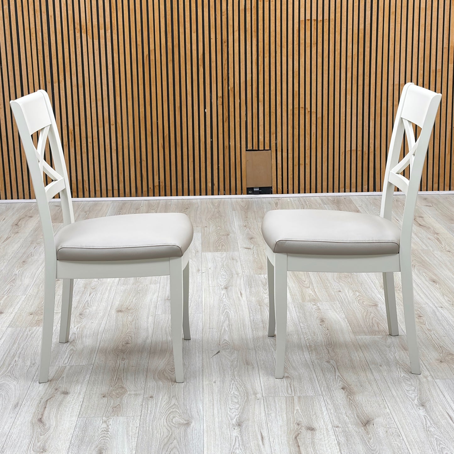 Furnitureland ‘Annecy' Light Grey Finish Pair of Faux Leather Cross Back Dining Chairs