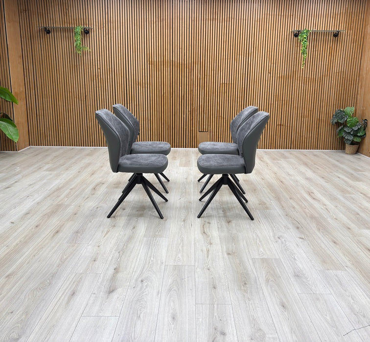 ‘Julio’ G6 Anthracite Grey Fabric Set of 4 Swivel Dining Chairs