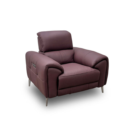 'Vino' Cat-40/30 Oslo Mulberry Leather Power Recliner Chair with Power Headrest and Heater Seat