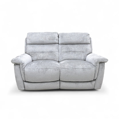 Full front view of the Springer 2 Seater Sofa in dove grey fabric, with both seats in the upright (closed) position.