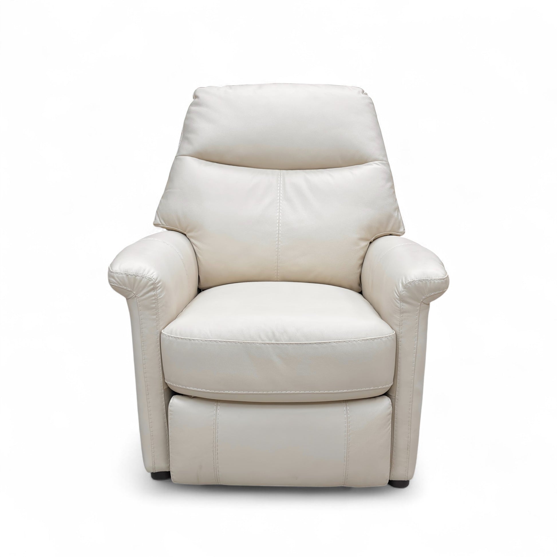 Full front view of the Lille Rocker Swivel Chair in Bisque Cream leather, in its upright, non-reclined position.