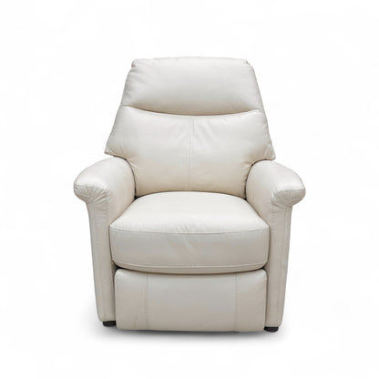 Full front view of the Lille Rocker Swivel Chair in Bisque Cream leather, in its upright, non-reclined position.