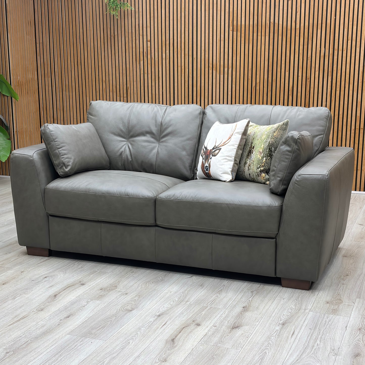 ‘Arden’ Denver Grey Italian Leather 3 Seater Sofa