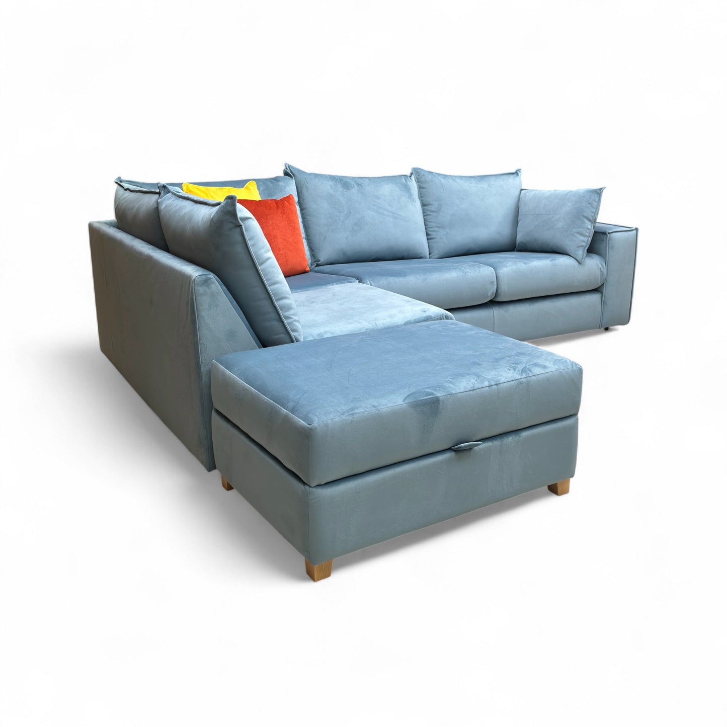 A different angled shot of the corner sofa and footstool combination.