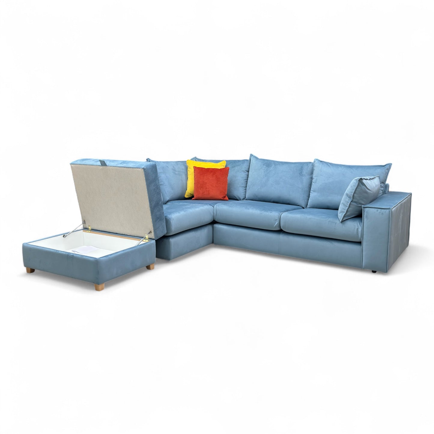 A low-angle or frontal view of the entire corner unit, possibly showing the sofa's feet.
