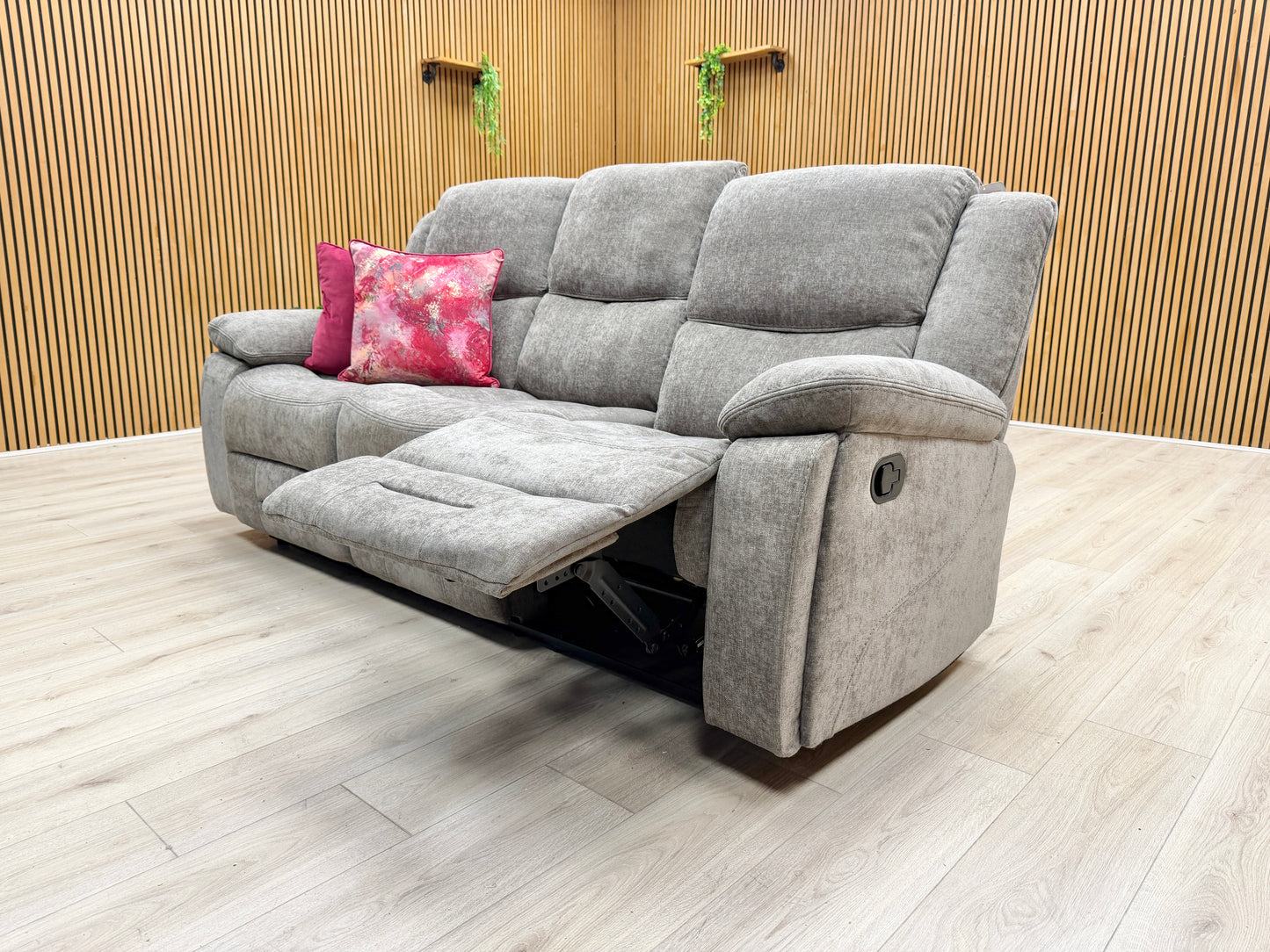 Lifestyle shot of the Weston mocha recliner in a modern living room setting, highlighting its generous seating area and cozy aesthetic.