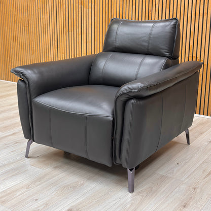 ‘Jude’ Oslo Jet Black Cat-40:23 Leather Power Recliner Chairs with Telescopic Headrests - Set of 2