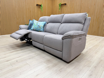 'Blaine' Greige Thick Woven Fabric 3 Seater Power Recliner Sofa