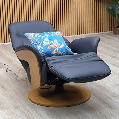 ‘Olaf’ Navy Blue Leather Power Recliner Swivel Chair