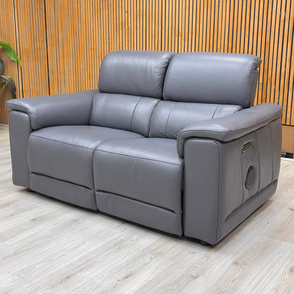 ‘Genius’ Montana Lavender Gry Cat-60:18 Leather 2 Seater Power Recliner Sofa with Power Headrests and Bluetooth Speakers