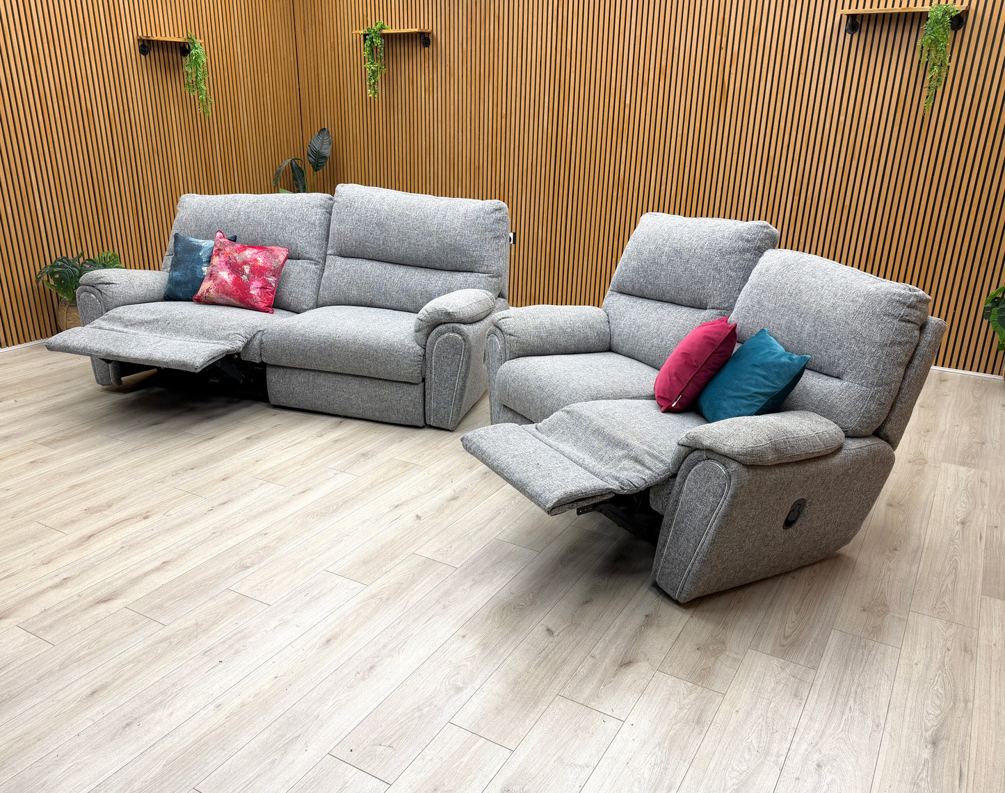Detail view of the 3-seater power recliner in the 'Willow' set, demonstrating the effortless reclining motion for personalized comfort.