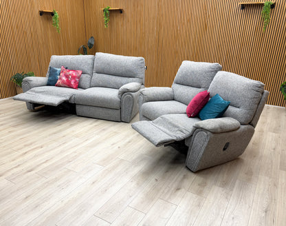 Detail view of the 3-seater power recliner in the 'Willow' set, demonstrating the effortless reclining motion for personalized comfort.