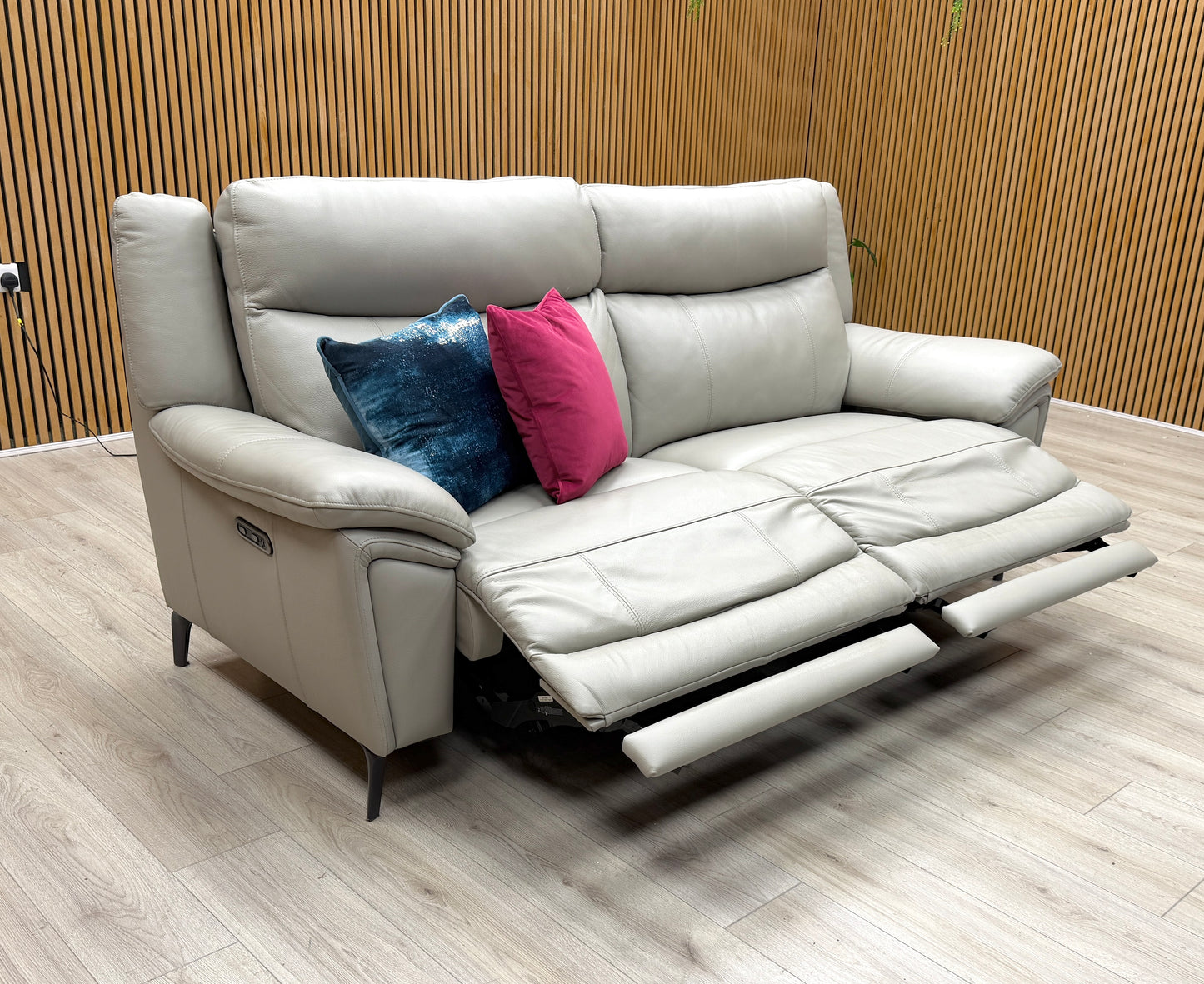 ‘Panache’ Lead Grey Cat-40/31 Leather 3 Seater Power Recliner Sofa