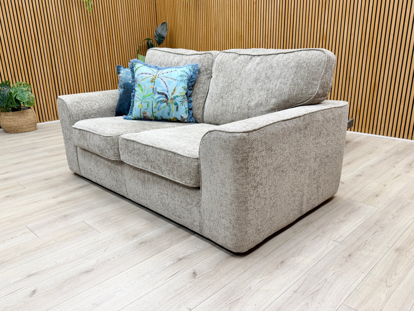 View of the Emilia sofa bed with the mattress fully extended into the guest bed configuration.