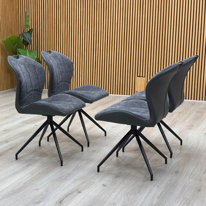 ‘Julio’ G6 Anthracite Grey Faux Leather Set of 4 Swivel Dining Chairs