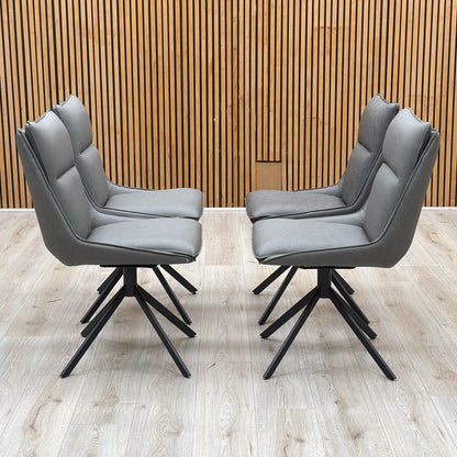 ‘Catalina’ Ceramic Top Large Extending Dining Table with Dark Grey Faux Leather Set of 4 Swivel Dining Chairs