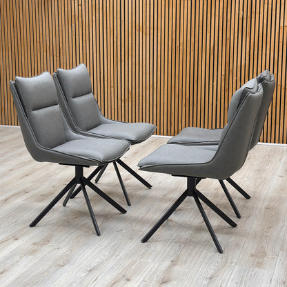 ‘Catalina’ Dark Grey Faux Leather Set of 4 Swivel Dining Chairs