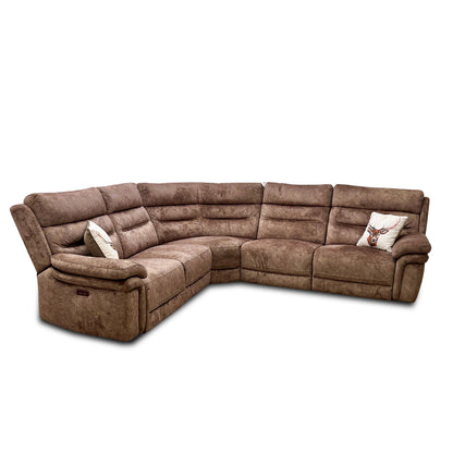 'Berlin' Power Recliner Classic Brown Be-0105 Velvet Modular Fabric Corner Sofa