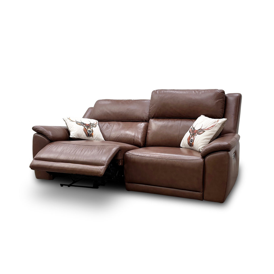 'Utah' Roast Lx-6414 Leather 3 Seater Power Recliner Sofa with Power Headrests and Power Lumbar