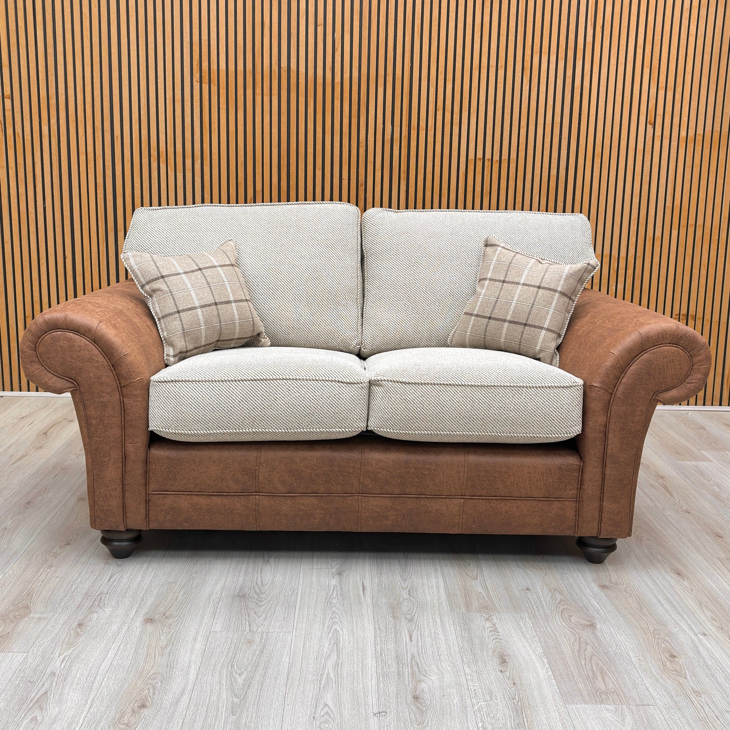 ‘Charles’ Sultan Oatmeal Combination Fabric Formal Back 2 Seater Sofa