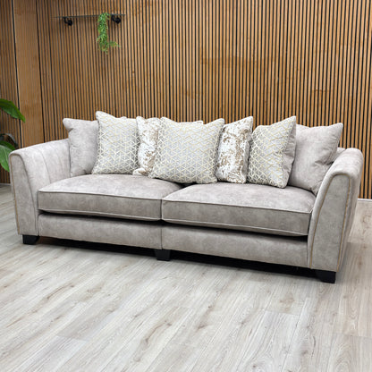‘Mariah' Dapple Cream-Tri Brass Insert Fabric 4 Seater Classic Back Split Frame Sofa