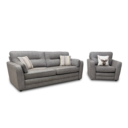 'Tenby' Light Grey Tight Weave Fabric 3 Seater Sofa + Armchair