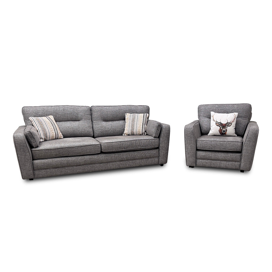 'Tenby' Light Grey Tight Weave Fabric 3 Seater Sofa + Armchair