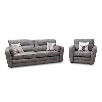 'Tenby' Light Grey Tight Weave Fabric 3 Seater Sofa + Armchair