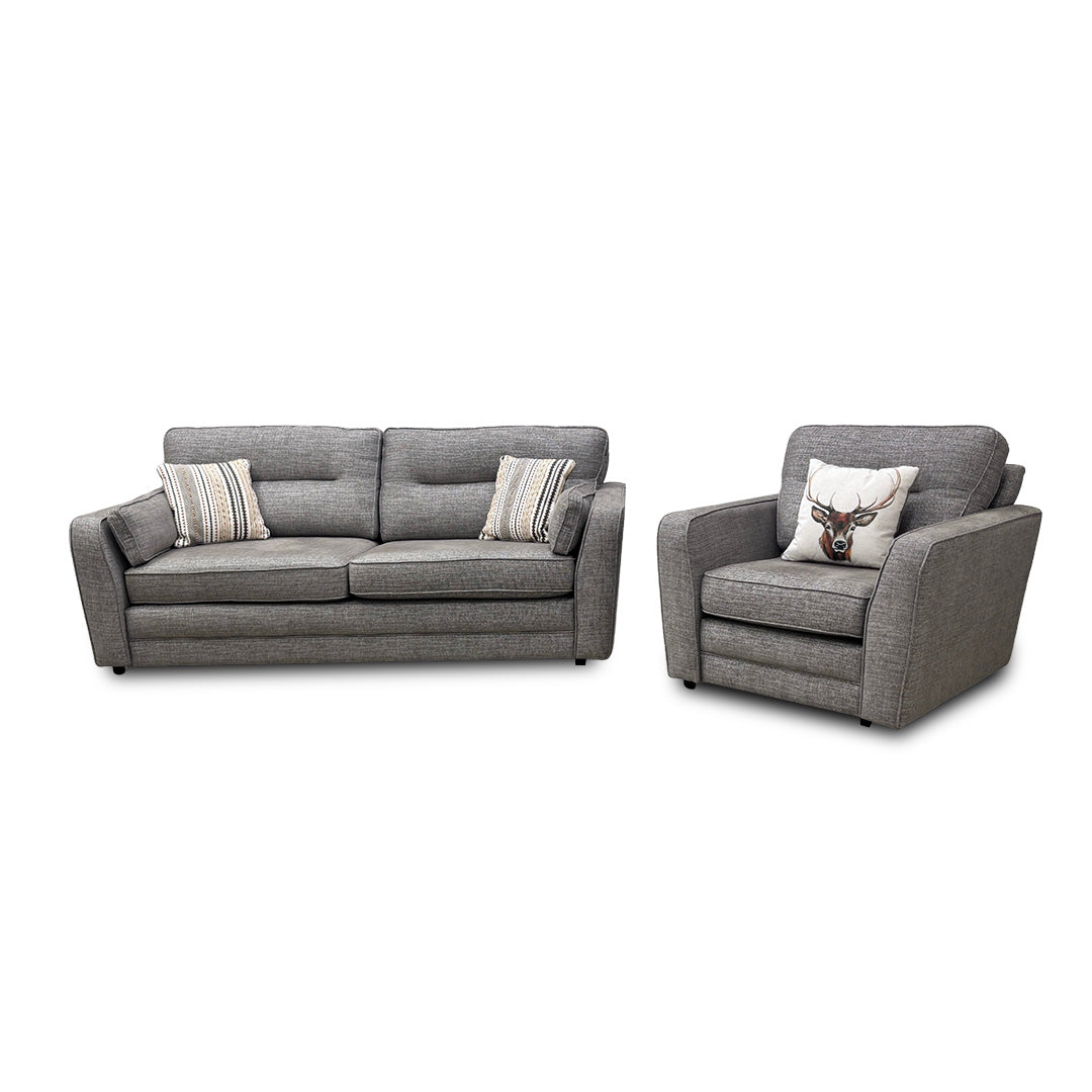 'Tenby' Light Grey Tight Weave Fabric 3 Seater Sofa + Armchair