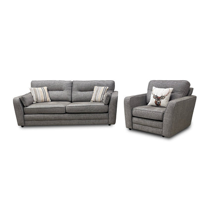 'Tenby' Light Grey Tight Weave Fabric 3 Seater Sofa + Armchair