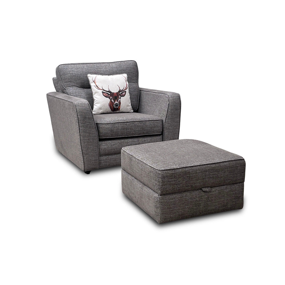 'Tenby' Light Grey Tight Weave Fabric Armchair with Storage Footstool