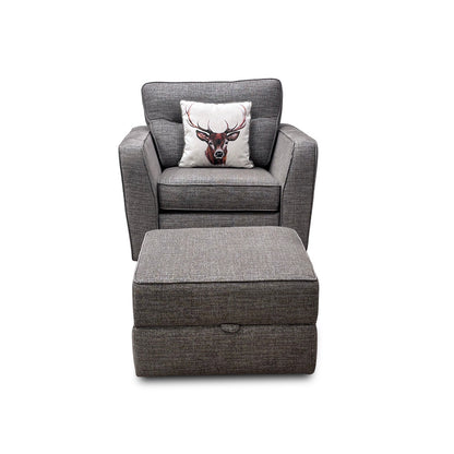 'Tenby' Light Grey Tight Weave Fabric Armchair with Storage Footstool