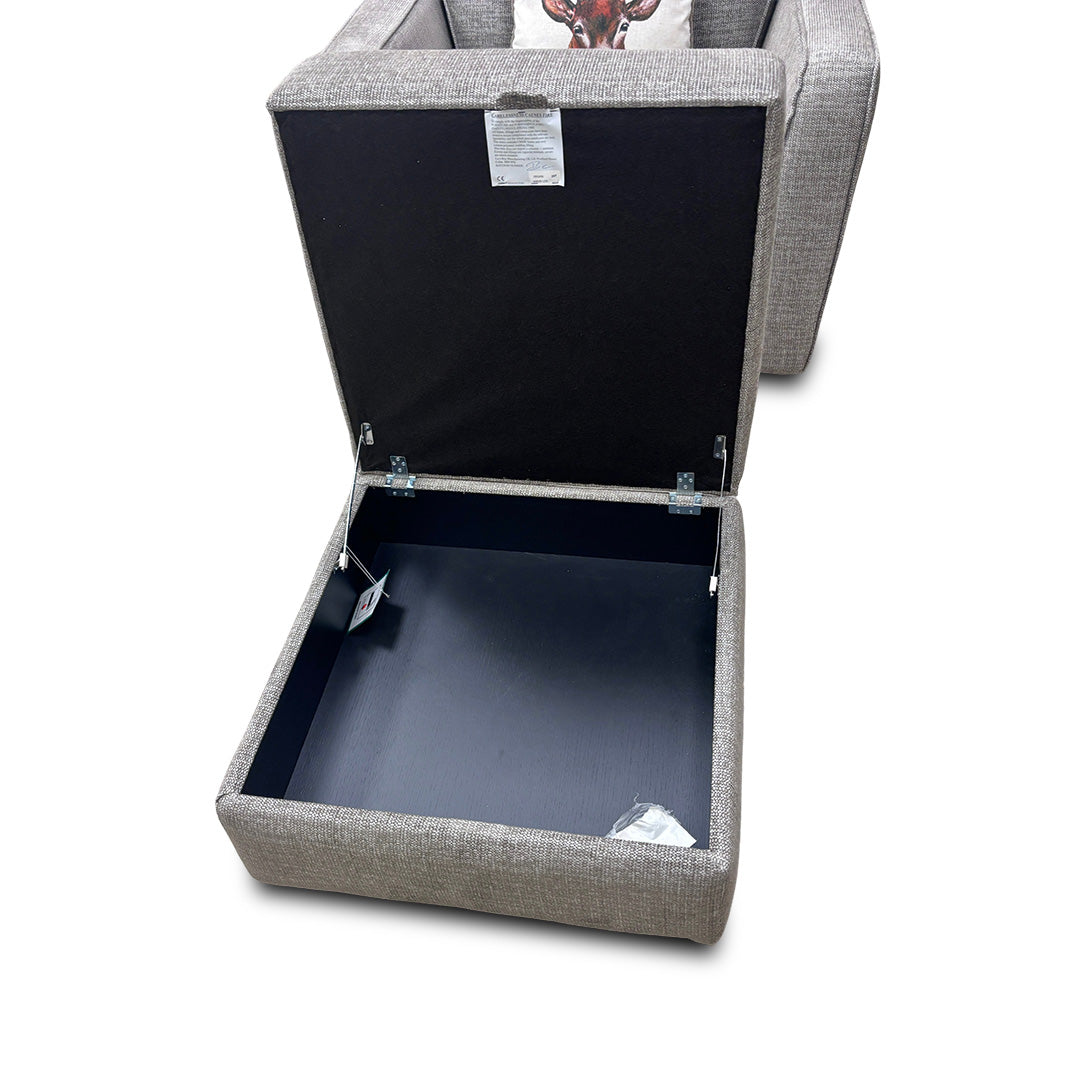 'Tenby' Light Grey Tight Weave Fabric Armchair with Storage Footstool