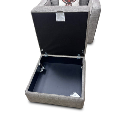 'Tenby' Light Grey Tight Weave Fabric Armchair with Storage Footstool