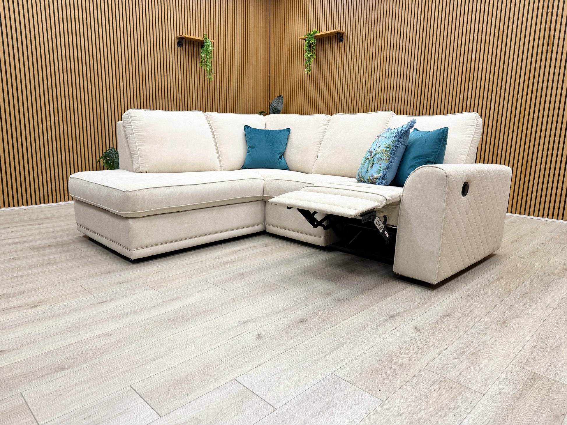 Overhead view of the corner configuration, showing the ample seating area and practical open-ended layout.