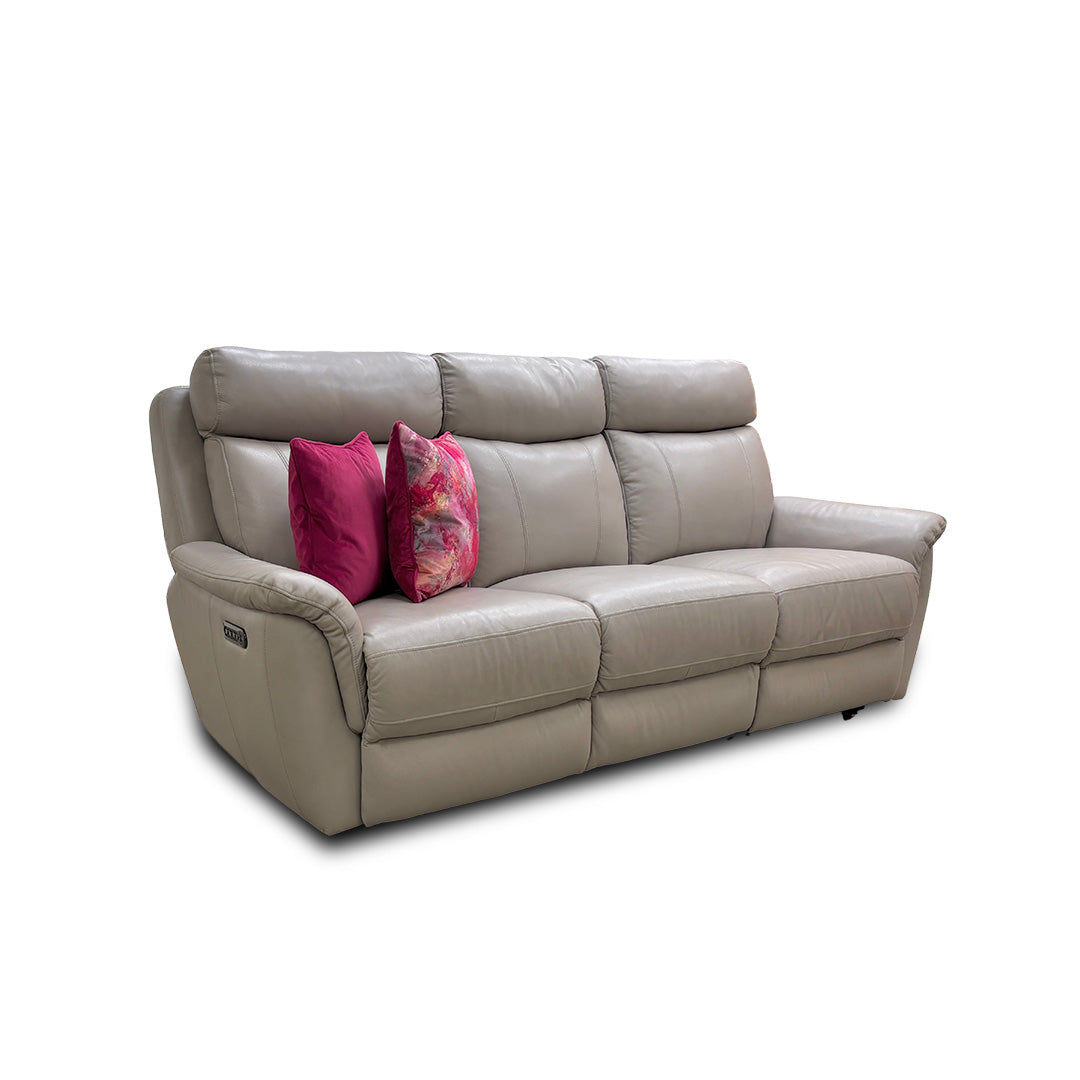 'Orlando' 60/23 Lead Grey Leather 3 Seater Power Recliner Sofa with Power Headrest and Power Lumbar