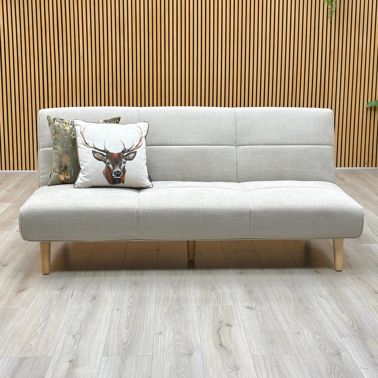 ‘Miyagi’ Beige Linen Fabric Futon Sofa Bed