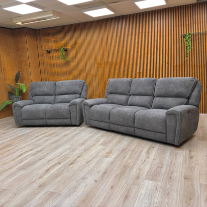 ‘Ricky’ Charcoal Grey Teddy Velvet 3 Seater Power Recliner Sofa with Drop Down Cup Holders + 2 Seater Power Recliner Sofa